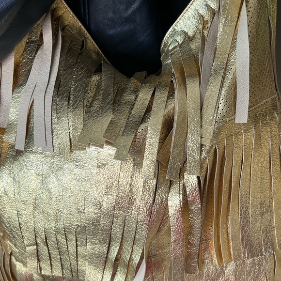GOLDENBLEU Gold Genuine Leather Fringe Handbag - Picture 7 of 16